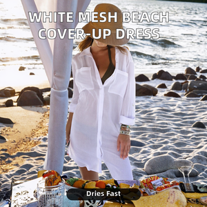 Traje de Baño de Una Pieza para Mujer, Color Blanco Sólido, de Secado Rápido, 100% Poliéster, con Vestido de Malla Transparente y Bikini - Product Image 2