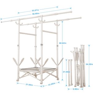 Séchoir à linge pliable et portable <span class=keywords><strong>avec</strong></span> roulettes, double tringle extensible réglable pour un gain de place - Product Image 3