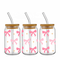 Transferts UV DTF pour gobelets à bon prix, motifs nœuds roses pour verres Libbey de 16 oz, prêts à être expédiés