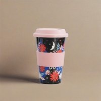 Tasse de voyage réutilisable en céramique à motif floral Tasse à café avec couvercle en silicone pour voyage ou usage quotidien