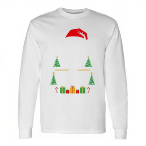 Maglietta natalizia a maniche lunghe con design di cappello da Babbo Natale e alberi per abbigliamento festivo - Product Image 2