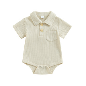 Western mince qualité coton biologique à manches courtes chaud gaufré nouveau-né bébé garçon anniversaire vêtements chemise barboteuse ensembles - Product Image 3