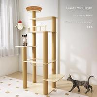 Torre para Gatos Grande con Cama Tejida, Cápsula Transparente, Barandilla de Seguridad y Postes Rascadores de Cuerda de Cáñamo para Familias con Múltiples Gatos