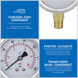 Tratamento De Água Pneumática Hidráulica Resistente Ao Choque Medidor De Pressão Enchido De Óleo Medidor De Pressão Resistente Ao Calor - Product Image 4