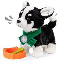 Tumama Kinder Weicher Schwarz-Weißer Sprachgesteuerter Singender Laufender Simulierter Elektrischer Roboter-Hund Plüschtier für Babys ab 18 Monaten