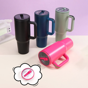 Gobelet isotherme en acier inoxydable de 40 oz avec poignée et paille rabattable, gobelet à boisson, thermos de qualité supérieure, tasse à café à double paroi pour <span class=keywords><strong>le</strong></span> bureau - Product Image 4