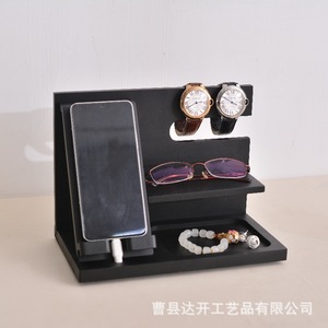 Wooden Desktop Phone Stand Black 2 Tier Charging Holder For Watch <b>Glasses</b> Storage <b>Rack</b> - Product Image 2