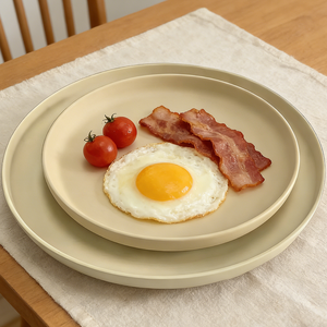 ชุดจานอาหารเมลามีนทรงกลมสีเบจ 2 ชิ้นอเนกประสงค์ สำหรับอาหารเรียกน้ำย่อย ของหวาน และอาหารจานหลัก - Product Image 3