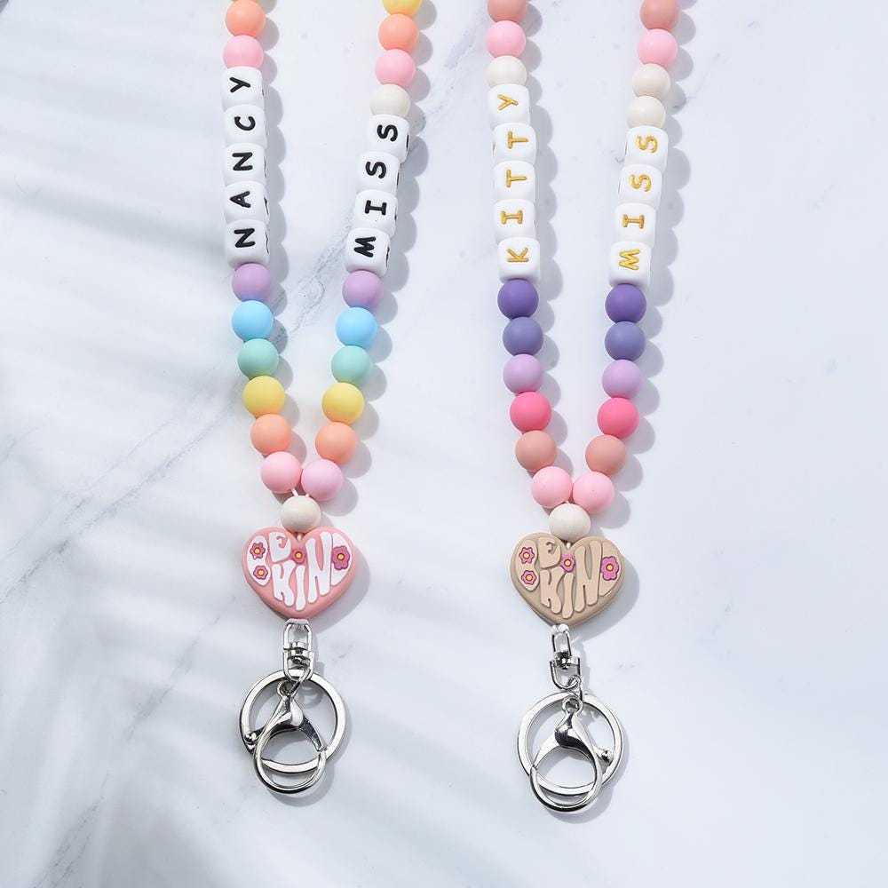 Stacked Books Teacher Lanyard Daisy Bloom Happy Face Smile Be Kind Teacher Lanyard Rainbow Personalized Boho Teacher Lanyard