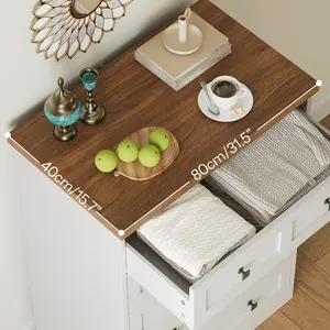 Минималистский современный комод с 6 ящиками в сочетании с теплой верхом из орехового дерева и черными металлическими акцентами - Product Image 3