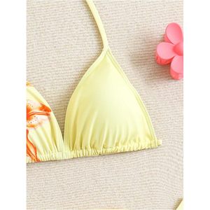 FOXA Ensemble bikini 3 pièces à fleurs pour filles, taille haute, avec jupe de plage, encolure halter, maillot de bain extensible en spandex et polyester - Product Image 4