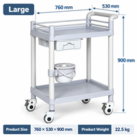 Chariot médical ABS à deux niveaux pour salle d'opération avec un seul tiroir et des barrières de sécurité pour la manipulation des instruments et le soutien clinique