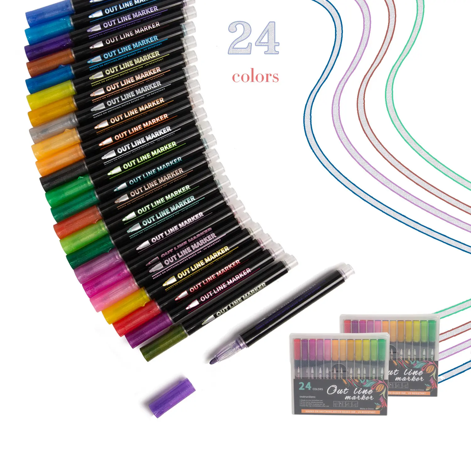 Alta qualità 12 24 colori Dream Double Line Hook Line Pen fai da te Hand Account Pen Christmas Card Metal Highlight Marker Pen