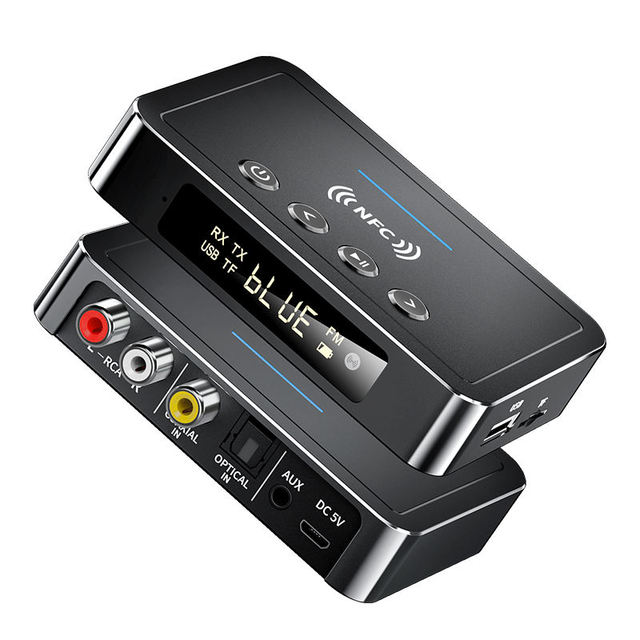 NFC LED Digital Display BT 5.0 Audio Transmitter Receiver 3.5mm AUX RCA Optical Coaxial TF/U-Disk FM Mic Wireless Adapter