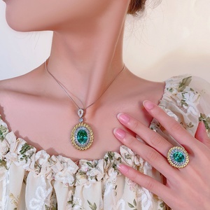 2026 Best Selling Eco-friendly Copper 12*16/10*12mm Colorful Zircon Floral Pendant <b>Earrings</b> Ring Set of Jewelry in Gold Plated - Product Image 6