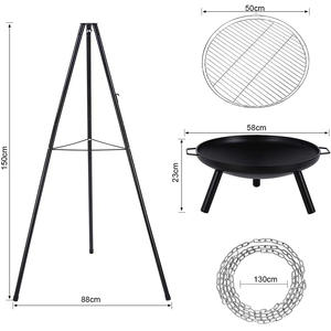 <span class=keywords><strong>Brasero</strong></span> de barbecue polyvalent pour l'extérieur, avec trépied <span class=keywords><strong>vertical</strong></span> réglable, gril à charbon suspendu, foyer de camping - Product Image 2