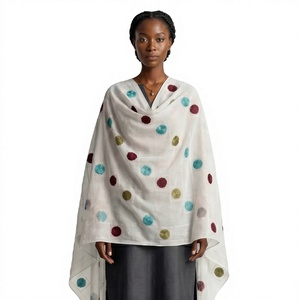 Wholesale Women Cotton Polyester Polka Dot Embroidered Headscarf Shawl Lightweight Breathable Long Wrap All Season Daily Wear - Product Image 1