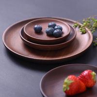 Grande assiette à dîner en bois de noyer noir coupe peu profonde Plateau à salade de fruits plat en bois entier de style japonais