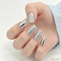 Faux ongles autocollants brillants effet craquelé chromé argenté, courts carrés effet miroir, réutilisables en acrylique, lot de 24 pièces pour salon