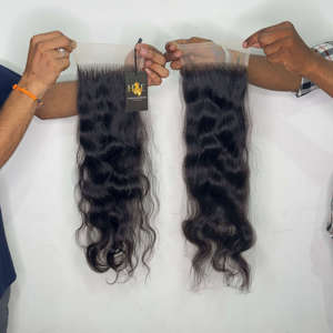 Ligne de cheveux naturelle 13x6 13x4 fermeture frontale en dentelle avec faisceaux, faisceau de cheveux humains bruts de haute qualité avec fermeture - Product Image 1