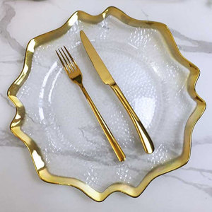 Wholesale Disposable Irregular Clear Gold Rim Plastic Charger Plates For Weddings Party
