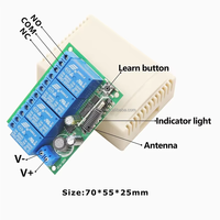Receptor de Relé RF de 433Mhz, 6V, 12V, 24V, 4 Canales, Control Remoto Inalámbrico Universal y Transmisor de 4 Botones para Motor de Puerta de Garaje, LED
