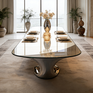 <span class=keywords><strong>Table</strong></span> à manger ovale de luxe en fibre de verre, base sculptée et polie, moderne, 8 places, écologique, pour appartement et hôtel - Product Image 5