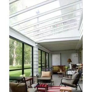 Véranda moderne contemporaine extérieure en aluminium coulissante en verre commercial toit plat caractéristiques imperméables pour maison appartements français - Product Image 1