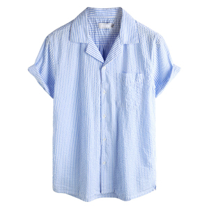 男士条纹夏季衬衫休闲纽扣短袖沙滩衫 - Product Image 1