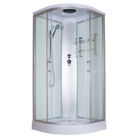 Cabine de douche moderne à usage domestique, coulissante, en forme d'arc, avec cadre, en verre trempé blanc et chauffage à la vapeur, personnalisable