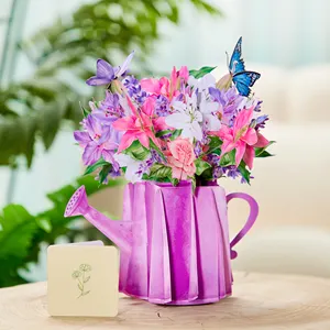Penjualan terlaris Lily penyiraman dapat vas warna-warni 3D Pop Up buket bunga hadiah ulang tahun untuk keluarga teman Dekorasi Rumah