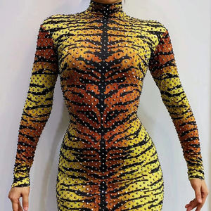 Costume Sexy pour fille, robe de soirée, imprimé tigre, Animal perlé, Mini, AD1364 - Product Image 1