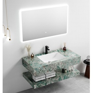 Mueble de Baño Flotante de Mármol Gris CR con Espejo LED y Lavabo Integrado - Product Image 4