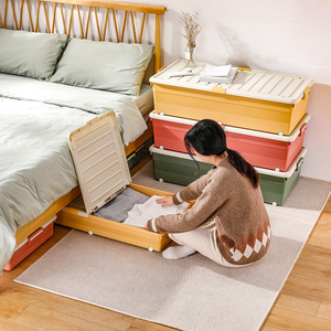 Caja <span class=keywords><strong>de</strong></span> almacenamiento <span class=keywords><strong>de</strong></span> plástico apilable grande <span class=keywords><strong>de</strong></span> diseño moderno con ruedas organizador debajo <span class=keywords><strong>de</strong></span> la cama <span class=keywords><strong>para</strong></span> sábanas <span class=keywords><strong>ropa</strong></span> juguetes Material PP - Product Image 4