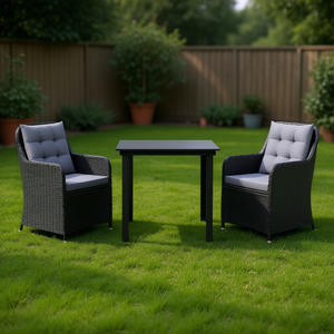 Set da Pranzo da Giardino in 3 Pezzi, Struttura in Acciaio Nero, Arredamento da Esterno Resistente, Stile Contemporaneo - Product Image 2