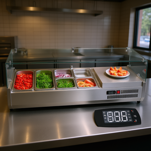 Estación de Preparación Refrigerada para Condimentos con Cubierta de Vidrio, Cuerpo de Acero Inoxidable 304, Control Digital, Mesa de Preparación para Sándwiches - Product Image 2