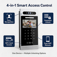 Système d'interphone Tuya WiFi à deux fils pour 8 maisons/appartements, vision nocturne, déverrouillage par reconnaissance faciale + mot de passe + carte, écran tactile automatique