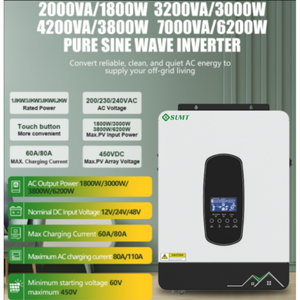 Sistema de Almacenamiento de Energía Solar Híbrido SUMT Fuera de la Red, 1.8KW 3KW 3.8KW 6.2KW, Onda Sinusoidal Pura, Cargador MPPT, Batería de Litio - Product Image 5