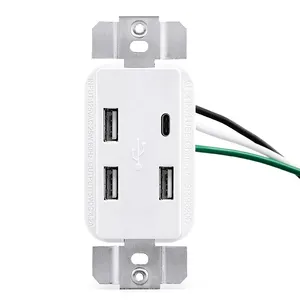 3.5A High Speed 3 USB with Type C Wall Outlet, Horizontal Charger Ports, Receptacle Wall Plate Included