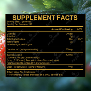 Gomitas AegelWell Creatine HCL con cúrcuma, pimienta negra, gomitas de creatina para ganar músculo, mejorar la resistencia - Product Image 6