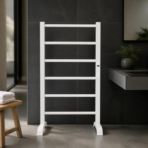 Freestanding Electric <strong>Heated</strong> <strong>Towel</strong> <strong>Rail</strong> 6 Bars 100W Floor <strong>Standing</strong> <strong>Heated</strong> <strong>Towel</strong> Rack White Aluminum LED 24H Timer IP24 Bathroom - Product Image 1