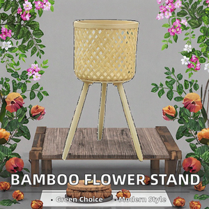 Support à fleurs en bambou écologique de style ferme moderne, en bois massif, pour salon, balcon, sol, pot de plante vert, support élégant - Product Image 2