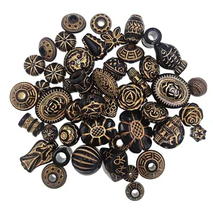 Custom Many Shapes Retro Black Golden Line Flower Carved Fish Bead Hair Bead For Jewelry Decoration Room