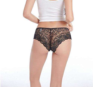 Culottes mi-hautes en dentelle pour femme, taille tricotée, sous-vêtements élégants sans couture, noir, blanc, rouge, en nylon et élasthanne beige - Product Image 4