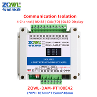 Module de température RTD industriel 2/4/8 canaux, enregistreur de données PT100 isolé avec communication CAN FD/RS485