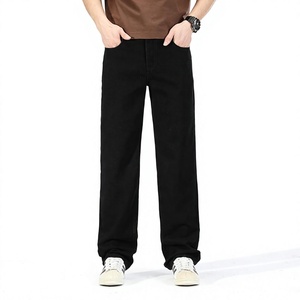 Jean en denim noir coupe droite pour homme, taille mi-haute, en coton délavé, style décontracté vintage pour l'automne - Product Image 4