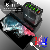 Cargador de Pared USB GaN de 6 Puertos con Carga Rápida QC3.0 de 30W, con Protección OTP, Adaptador de Corriente para Teléfono Móvil, Cargador Rápido de Viaje