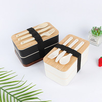 Boîte à lunch double couche de style japonais de grande capacité personnalisée boîte à bento en paille de blé conservation de la chaleur conservation de la fraîcheur pour