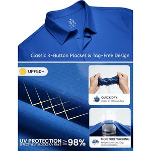 Polo de performance pour homme FOXA, 100% polyester, manches courtes, séchage rapide, évacuation de l'humidité, UPF 50, golf, décontracté, col classique - Product Image 4