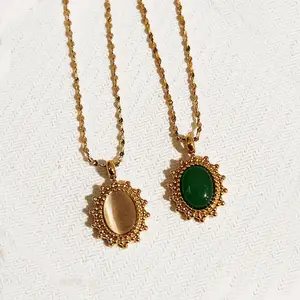 Perhiasan Emas Aksesori Berlian Imitasi Liontin Opal Hijau untuk Hadiah Ulang Tahun Wanita 6*8Mm Kalung Batu Permata Opal Putih Asli